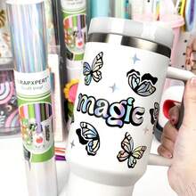 WRAPXPERT Holographic Vinyl,12\ X5ft Silver Holographic Permanent Vinyl For Halloween Decorations, Rainbow Silver Adhesvie Roll For  Silhouette Cameo,12inchx5ft,GlossySilver - 亮銀色 - 查看 4