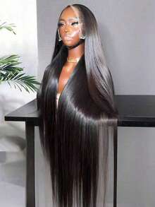 VIOLLY 180%密度 13x4 大面积透明蕾丝前额编织真人发混纺假发 黑色直发巴西原生发假发 可自由造型 预先拔除婴儿发并预先漂白 适合佩戴 - 1B# - 查看 6