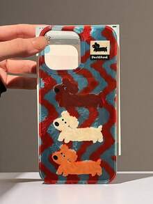 可爱不对称条纹涂鸦小狗手机壳，兼容 17 Pro/17 Pro Max、16、14 Pro Max/15/13/12/11，全覆盖保护套 - 彩色 - 查看 3