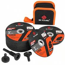 SI FANG - 25 ruedas cortadas de 3 pulgadas con kit de mandril de montaje de 1/4 pulgadas para amoladora rueda de corte de árbol de 3/8 pulgadas con bolsa para herramientas giratorias de metal y aceroGrinding Wheels - 25ruedascortadasde3pulgadasmandrilde14pulgadasbolsa - Ver 1