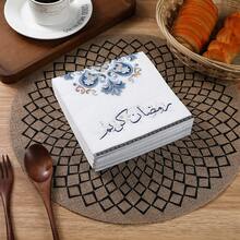33*33 CM 20pcs/Pack Eid Celebration Series Party Napkins - Double-Ply Disposable Dinner Napkins, Suitable For Eid Celebrations, Holiday Table Decor, Kitchen Dining & Party Decoration | High Quality Paper - Blue and White - View 6