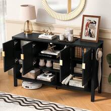 MERAX 55.1''Storage Sideboard With 4-Doors,Multi Functional Buffet With Open Shelf And 2-Tiers Adjustable Shelves,Modern Cabinet With Double Hooks,Suitable For Living Room, Hallway, Dining,Office, Black - 黑色 - 查看 4