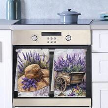 4pcs Purple Lavender Style Kitchen Towels, Purple Lavender Color Scheme, Purple Lavender And Bird Pattern Design, Suitable For Wiping Tableware, Also Can Be Used As Kitchen Home Decor And Tabletop Decor, Essential Kitchen Supplies, Fit For Kitchen And Dining Room, Commonly Used For Daily Cleaning And Holiday Decoration - Multicolor - View 4