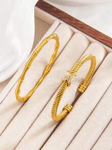 Bộ 2 vòng tay dây chữ X và nút thắt tre bằng thép không gỉ màu vàng, dùng hàng ngày, ngày lễ, quà tặng cho mẹ, bạn gái, bộ trang sức - vòng đeo tay - Xem 8