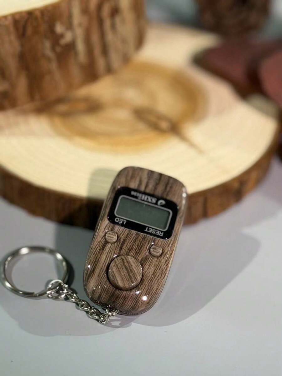 New Faux Wood Grain Texture Keychain Counter With LED Display/100-Count Alarm/Electronic Counter - Multicolor - View 1