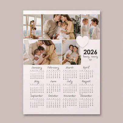 2026 Editable Photo Calendar Template, Single Page, Photo Wall Hanging Calendar, Canva, Printable, Christmas Family Gift, Suitable For Valentine's Day, Anniversary, Birthday