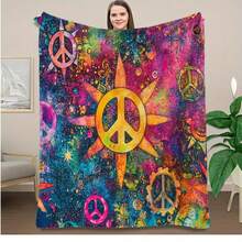 Soft, Usable For All Seasons, Hippie Blankets And Throws - Boho Hippie Quilt Blanket, Hippie Print Throw Blanket - Adults Hippie Blanket For Couch Sofa, Colorful, Artistic Design With Peace & Nature Motifs - 多色7 - 查看 1