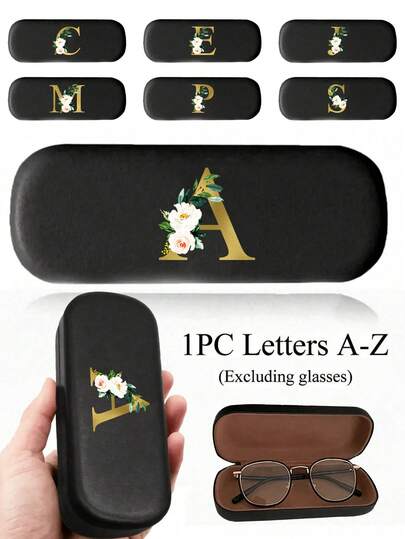 1 st elegant personligt rosa glasögonfodral med vitt blommönster, guldfärgade bokstäver A-Ö, lämplig för både män och kvinnor - hårt skal för glasögon med slitstarkt mjukt foder, lämplig för receptbelagda glasögon och olika glasögontillbehör för kvinnor - bärbar förvaring av närsynthet och glasögon för resor och dagligt bruk, jul-, nyårs-, alla hjärtans dag-presenter, födelsedagsfestpresenter