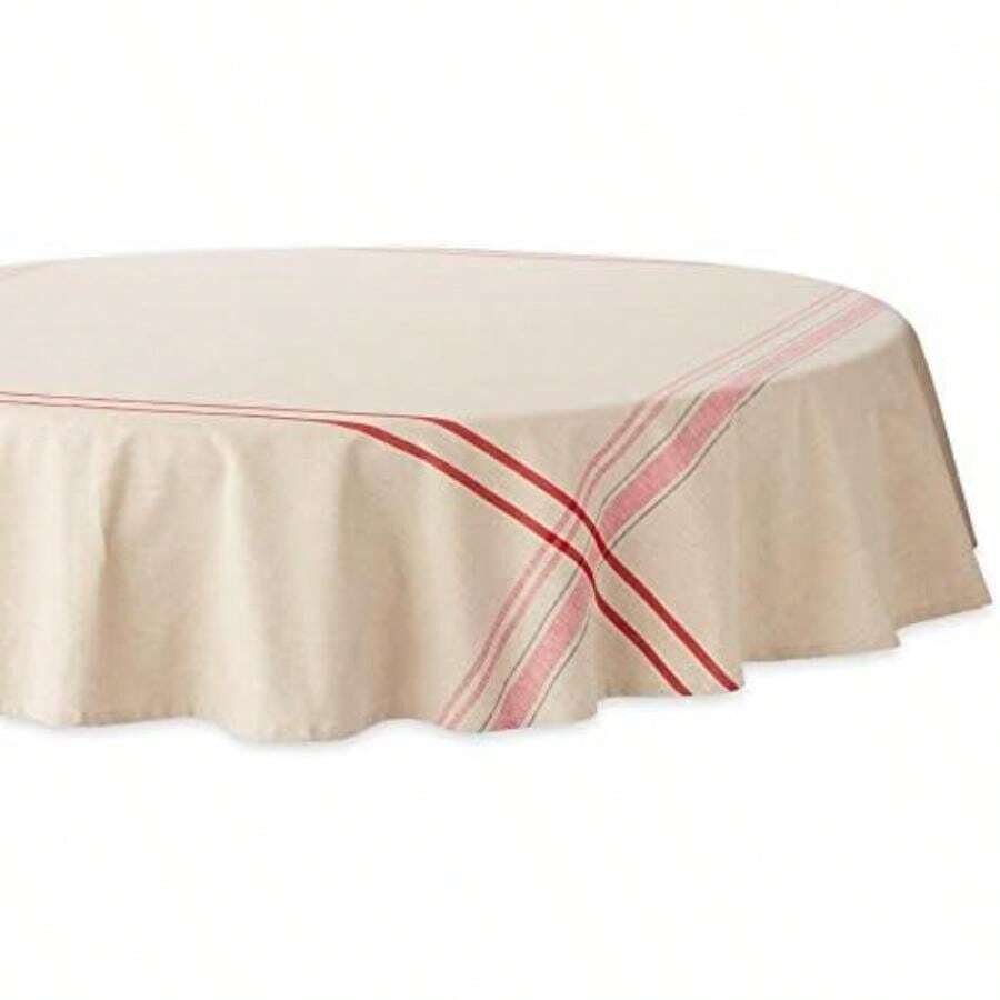 DII 100% algodón, Lavable a máquina, Mantel Individual a Rayas francesas para cenas, Verano y picnics Aire Libre, Blanco (White Stripes), Tablecloth - 60 x 84, 1(177.8 cm (Redondo)) - Multicolor - Ver 1