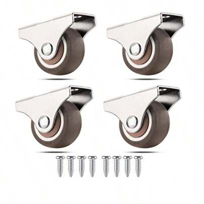 Mini ruedas fijas de 1 pulgada con rodamiento de bolas silenciosas ruedas pequeñas ruedas de goma TPE de perfil bajo para muebles gabinetes cajones de cama rodar con tornillos paquete de 4
