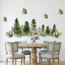 Watercolor Pine Tree Wall Decals Peel And Stick Large Tree Wall Sticker Tree Branches Wall Decal Forest Tree Wall Stickers For Living Room Bedroom Woodland Nursery Decor,WatercolorTree - 水彩樹 - 查看 5