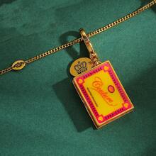 1件时尚珐琅可开方形巧克力盒吊坠项链，手工绘制几何造型饰品，适合女性日常佩戴 - 可打開巧克力方形盒子吊墜項鍊 - 查看 4