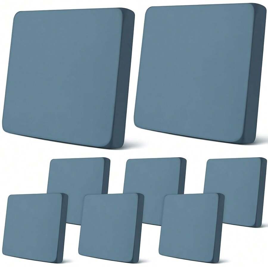 Newwiee 8Pcs Patio Cushion Covers Stretch Outdoor Cushion Cover Replacement For Patio Furniture Sofa Couch Slipcovers, Soft Flexibility Washable Furniture Protector(Waterproof Pure,Gray Blue),One-Size,GrayBlueWaterproofPure - 灰藍色防水純淨 - 查看 1