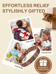 复古时尚磁性手链，宽排木纹可拆卸男士手链，节日礼物，礼盒包装，附赠调节工具 - 銅色 - 查看 5