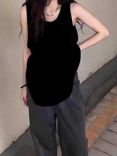 白色宽松运动背心，女士夏季款