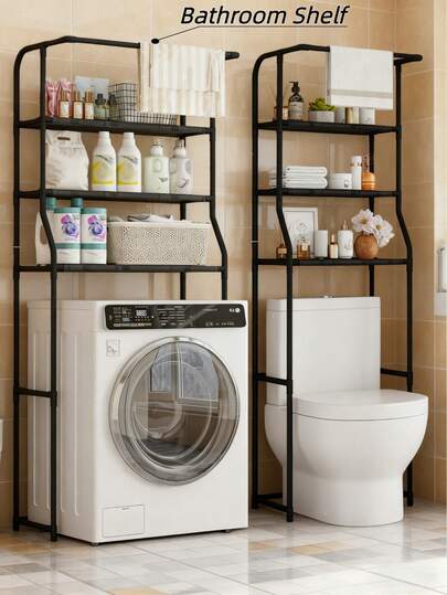 1pc 3-Tier Bathroom Floor Standing Towel Rack, Over Toilet Storage Shelf With Large Capacity, Efficient Use Of Vertical Space, Multi-Scene Use For Storing Toiletries, Cleaning Supplies & Miscellaneous, 16mm Thick Metal Tube For Sturdy And Durable Construction, Keeps Bathroom Tidy And Organized