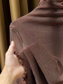 性感透视网纱长袖蕾丝边衬衫内搭上衣，女士休闲春季款 - 咖啡棕 - 查看 4