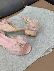 Teenage High Heel Sandals, Crystal & Rhinestone Embellished Princess Shoes With Butterfly Decor, Shiny & Dreamy Design