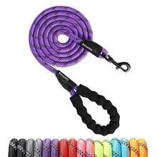 Rope Dog Leash 2/4/5/6/8/10 FT With Comfortable Padded Handle And Highly Reflective Threads For Small Medium And Large Dogs Heavy Duty (1/2\-5 FT, Purple),L(1/2''x5FT),Purple - Màu tím - Xem 2