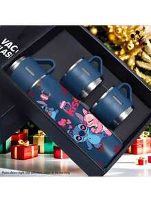 1pc Stitch Coffee Mug Set, 304 Stainless Steel Vacuum Insulated Travel Cup With 3 Lids, Rust Resistant, Non-Slip, Gift Box Packaging, Ideal For Office, Camping, Dining - Mother'S Day & Valentine'S Gift - Multicolor - View 9