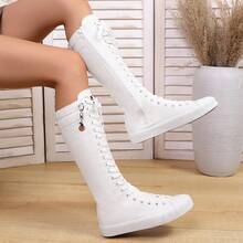 love ycodo Women's Fashion Flat Zipper Inside Knee-High Boots, Girls Student Halloween Decor Pendant Lightweight Sports Shoes Boots, Suitable For Parties And Daily Wear, Size 34-43 - White - View 9