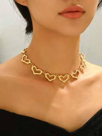 1pc Elegant French Style Golden Wave Heart Pendant Necklace, Fashionable Design For Daily Wear, Dates, Parties, Ideal Gift For Friends, Valentine's Day