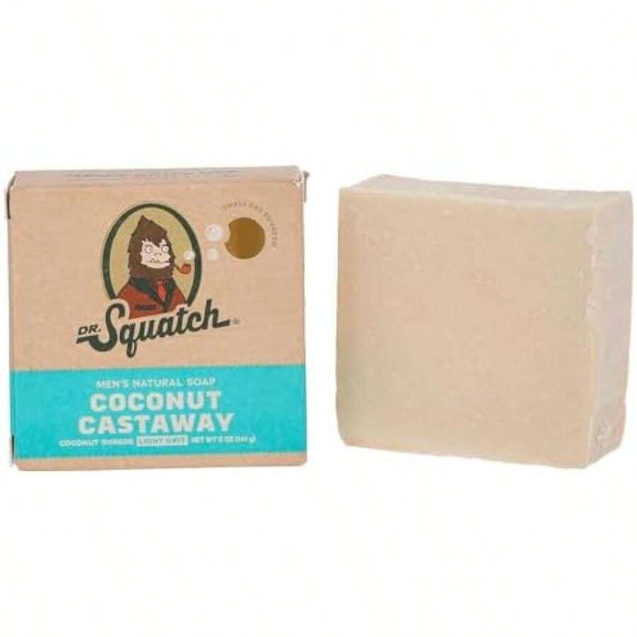 Dr. Squatch All Natural Bar Soap for Men with Light Grit, Coconut Castaway 5 Ounce (Pack of 1) 0.02 pounds(default) - Multicolor - Ver 1