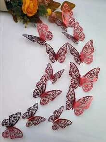 12 szt./zestaw naklejek ściennych 3D z motylami do dekoracji tortów, dekoracji ślubnych, salonu, naklejek ściennych, naklejek winylowych do dekoracji domu, wiosennych dekoracji odświeżających dom, naklejek dekoracyjnych Rama, prezentów urodzinowych, dekoracji szkolnych, szkolnej niespodzianki, dekoracji pokoju w akademiku, dekoracji na powrót do szkoły, artykułów szkolnych - Czerwony - Zobacz 6