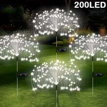 2pcs Solar Firework Lights Outdoor Waterproof Christmas Garden Wedding Decor, Auto On/Off Fairy String Solar Powered Landscape Lighti - White - View 9