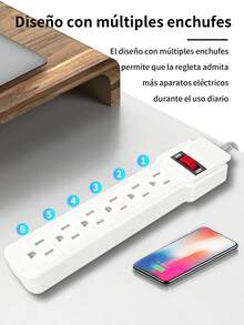 2 Piezas Regleta de enchufes,Extension Multicontacto Regleta 6 Enchufes, Enchufe de corriente, diseño ignífugo, con protección contra sobretensiones y sobrecarga,resistente y adecuada para el hogar y la oficina. - 2 piezas - Ver 8