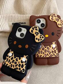 Nouvelle étui de téléphone de mode de luxe avec imprimé léopard noir, nœud Sanrio, en silicone imperméable et antichoc. Étui de téléphone compatible avec les séries Apple 17, 11/12/12 Pro, 13/14/15, 13 Pro/14 Pro/15 Pro, 12 Pro Max/13 Pro Max/14 Pro Max/15 Pro Max, 16, 16 Pro, 16 Pro Max, 17, 17 Pro, 17 Pro Max, dans un style mignon de chaton - Multicolore - Voir 3