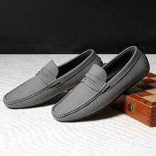 Men's Suede Penny Loafers Slip-On Driving Moccasins Soft Sole Casual Business Formal Shoes Versatile New Penny Loafers Slip-On Boat Shoes Flat Casual Shoes - Xám - Xem 9