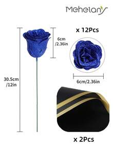 MEHELANY 20支/套 2.76英寸闪光玫瑰花束，DIY人造闪光花束，皇家蓝仿真花，人造玫瑰，永不凋谢的闪亮人造玫瑰花束，适合周年纪念、订婚、结婚礼物、家居装饰、办公室厨房装饰、派对装饰、房间装饰、情人节装饰、母亲节装饰、送给女友、妈妈、女士的生日礼物（含包装纸）
