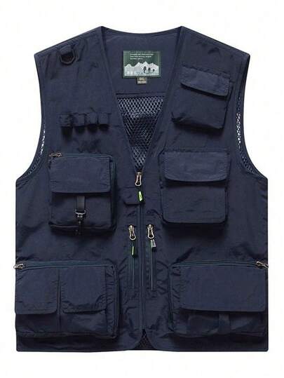 Men's Outdoor Utility Vest - Multi-Pocket Tactical Fishing Hiking Travel Sleeveless Jacket, Plus Size Lightweight Photography Vest, Casual Summer Mesh Vest With Multiple Pockets