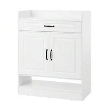 Scarpiera moderna con ripiani regolabili, maniglie nere e un cassetto; scarpiera a 2 ante, bianca, L75/P36/A95,5 cm (L*P*A) - Bianco - Visualizzare 5