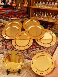 1/3/6 件装星月图案圆形金属盘，派对装饰托盘，家庭聚会装饰托盘，餐厅装饰，可重复使用，可机洗，桌面装饰托盘，节日主题派对装饰托盘，家居装饰 - 金色 - 查看 7