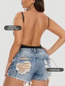 1 件大码女式内衣紧身衣，无缝露背修身丁字裤塑身衣，性感夏装内衣