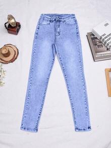 Y2K街头风高腰弹力修身工装紧身牛仔裤，带口袋，适合日常穿着