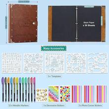 DIY Scrapbook Photo Album 60 Pages Leather Memory Photo Book 8.5x11 Inch,Vintage Travelling Scrapbook Family Scrap Book ScrapbooFKing Supplies Kits For Couples,DarkBrown - DarkBrown - 查看 6