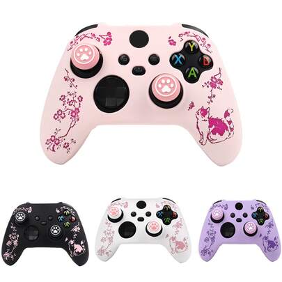  Cat Among Blossoming Branches Controller Skin Cover Compatible With Xbox Series X Wireless Controller, RALAN 1 Controller Protector Case+2 Customised Thumb Grips Caps