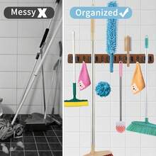 Wooden Wall-Mounted Broom Holder, Broom Holder For Drilling, Tool Holder For Garden Tools For Home, Tool Holder Organizer (Non-Adhesive), For Kitchen, Garage, Garden - 5 - View 6
