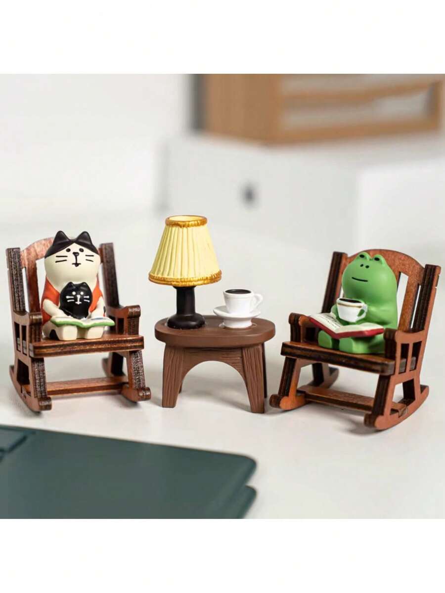1pc Cute Cat Figurine, Creative Coffee Frog Decor Ornament, DIY Resin Crafts Decoration Room Decor Home Decor Ornaments Home Miniature Things - Multicolor - View 1