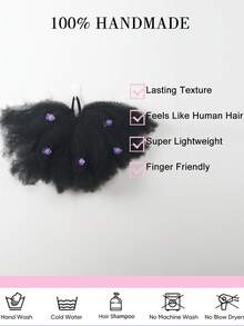 1 búi tóc Afro Puff có kẹp hoa cho trẻ em, búi tóc Afro Puff mềm mại, xoăn tít, kiểu tóc búi lớn cho bé gái, có dây chun. - màu đen - Xem 6