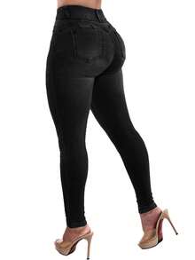 Women's Butt Lifting Jeans, High Stretch Leggings, Fashionable And Elegant, Suitable For Dates, Commuting, Casual Travel, Valentine's Day And New Year Wear - Black - View 3