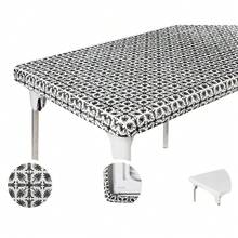 4ft 48 X 24 Inch Black Patterned Rectangle Picnic Table Cover Elastic TableCloth On The Corner For Folding Table Outdoor TableCloths Plastic Vinyl Waterproof Stay Put Party Birthday Home,One-Size,BlackPatterned48inchx24inchRectangular - BlackPatterned48inchx24inchRectangular - View 1