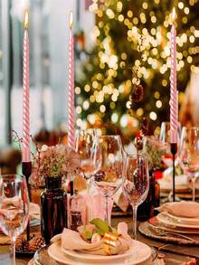 1/4pcs/Pearlescent Powder 10 InchTaper Candle Tapered Candle Burn For 8 Hours Long Candle Sticks Tall Candlesticks Taper Spiral Candles Dinner Candle Party Wedding Valentine's Day Party Supplies (25cm, Pink) ﻿ - Pearl Powder - View 3