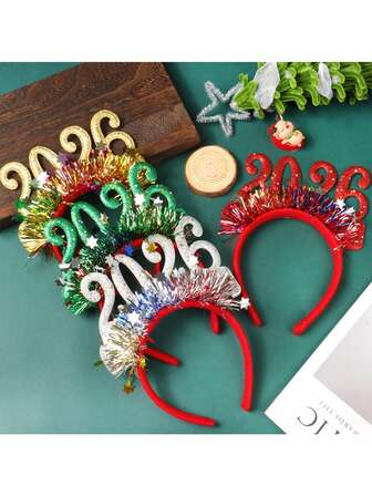 Pvoiue 2026 新年派对发箍 - 新年快乐发箍 - 节日派对装扮发箍，饰有星星和亮片 - 新年庆祝活动配饰