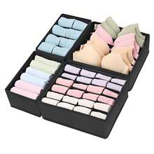 四件套抽屉收纳分隔架，可折叠衣柜收纳整理篮和布艺收纳盒，用于存放衣物、内衣、胸罩、领带、配饰、袜子 - 黑色 - 查看 8