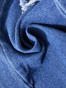 女童前口袋破洞裤脚牛仔裤，休闲Y2K复古喇叭弹力牛仔裤，适合日常穿着 - 藍色 - 查看 10