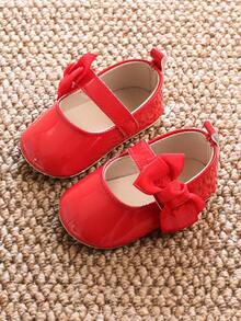 0-1 Year Old Baby Girls Mirrored PU Bow Hook And Loop Design Flat Versatile Princess Shoes, Suitable For Spring/Summer - Red - View 8